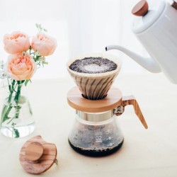 hario v60 glass dripper 02 - olive wood holder